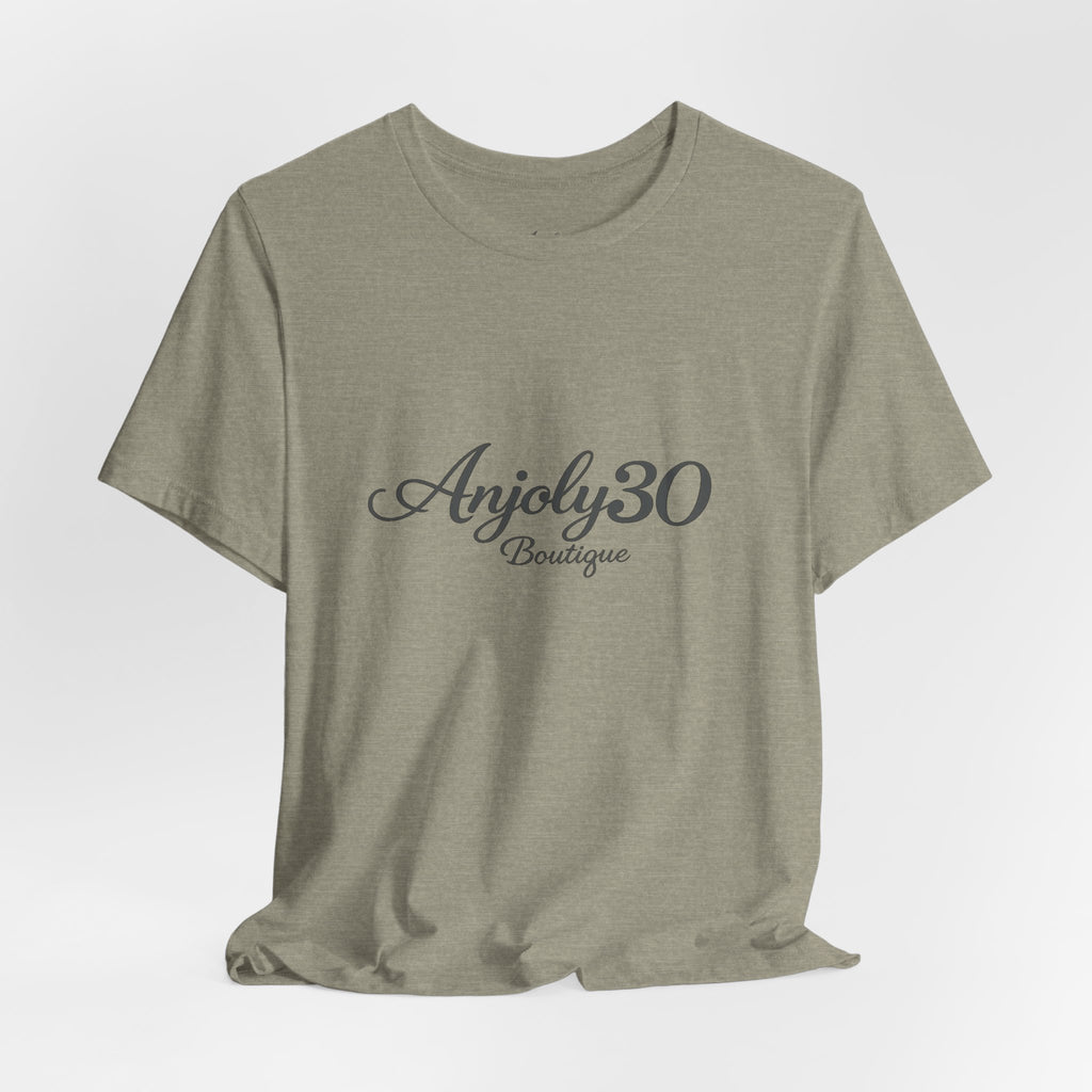 Anjoly30 Boutique Logo Tee – Elegant Script Short Sleeve T-Shirt