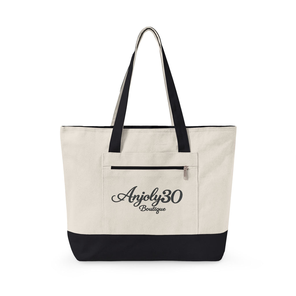 Canvas Tote Bag — 'Anjoly30 Boutique' Zippered Front Pocket Tote