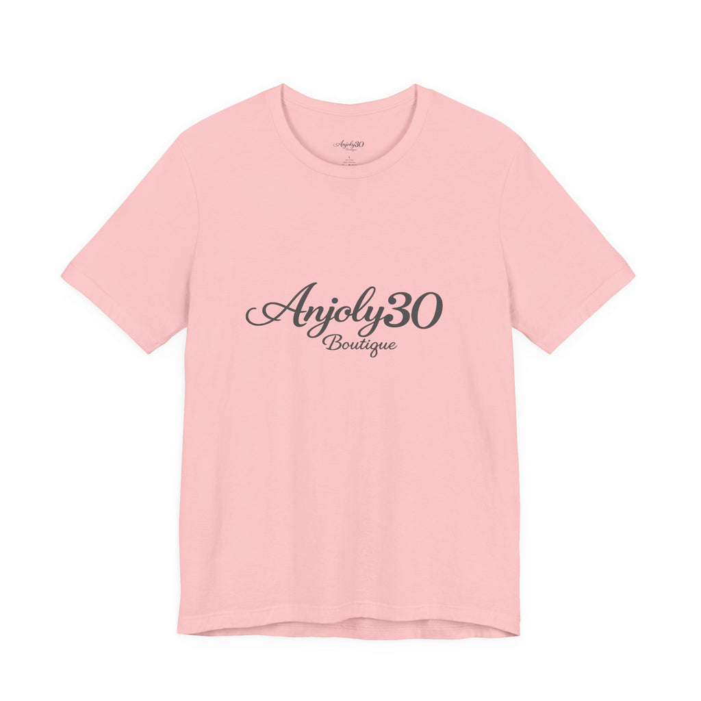 Anjoly30 Boutique Logo Tee – Elegant Script Short Sleeve T-Shirt
