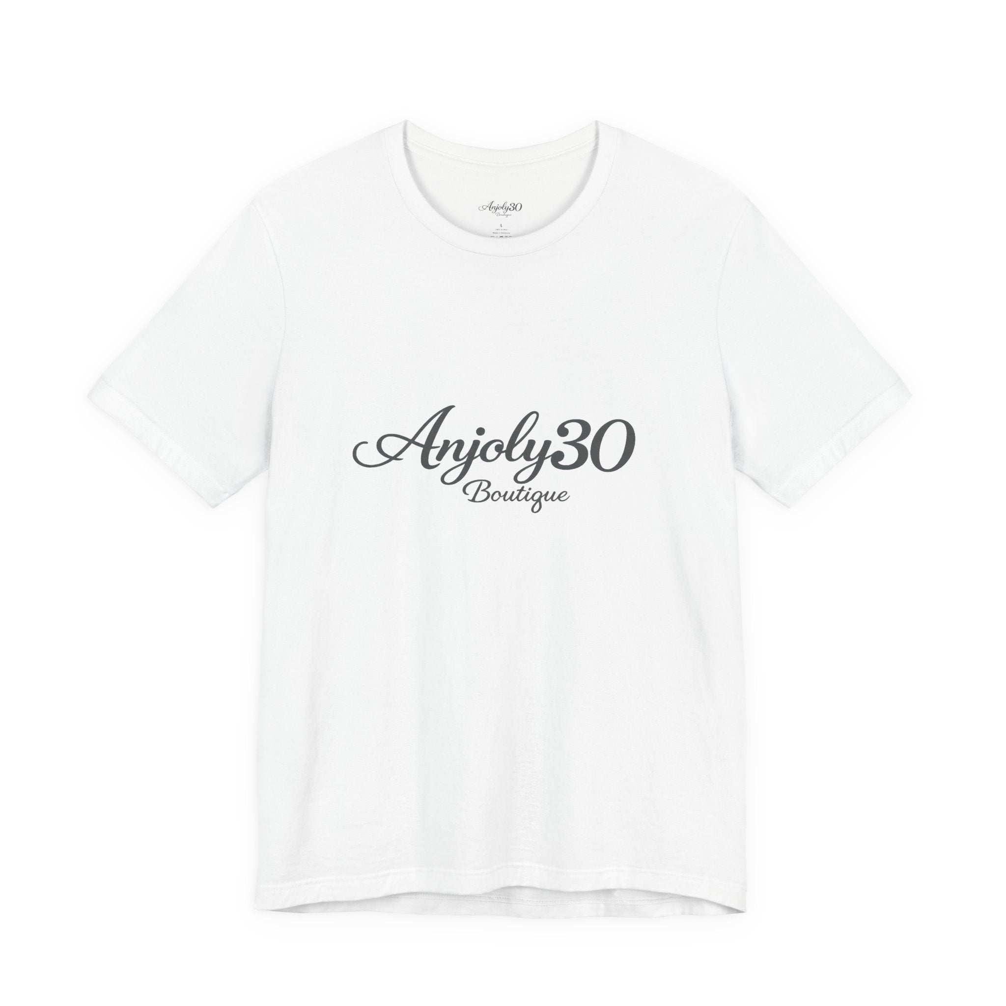Anjoly30 Boutique Logo Tee – Elegant Script Short Sleeve T-Shirt