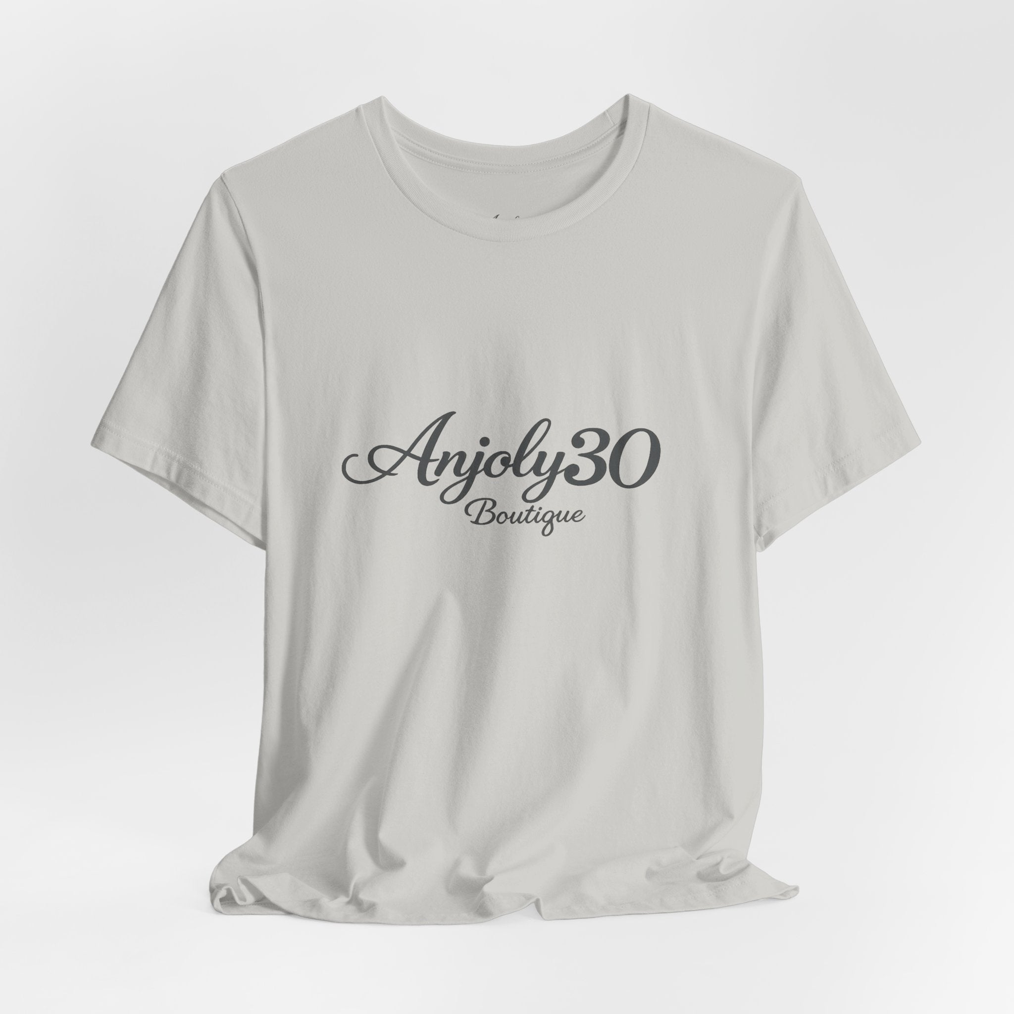 Anjoly30 Boutique Logo Tee – Elegant Script Short Sleeve T-Shirt