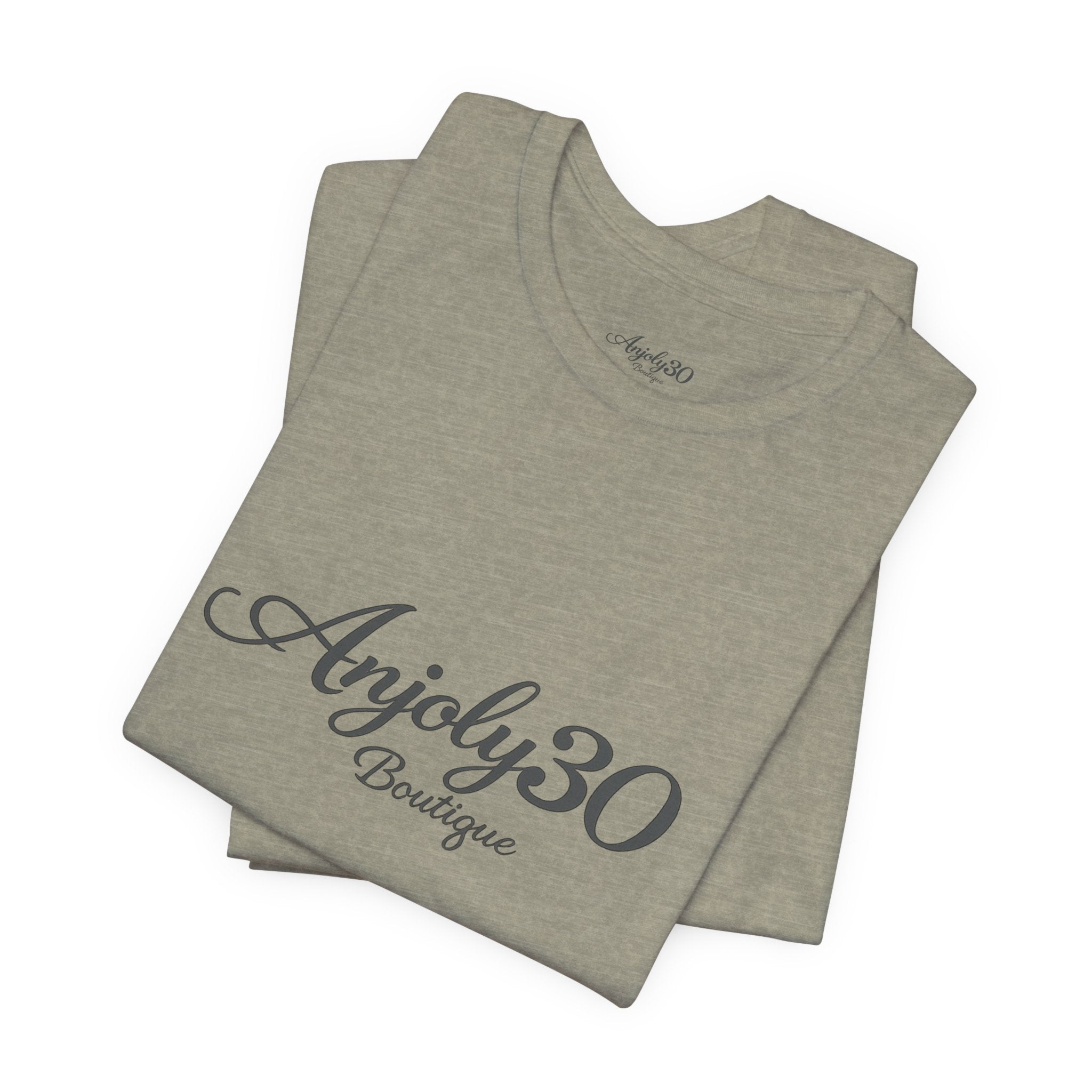 Anjoly30 Boutique Logo Tee – Elegant Script Short Sleeve T-Shirt