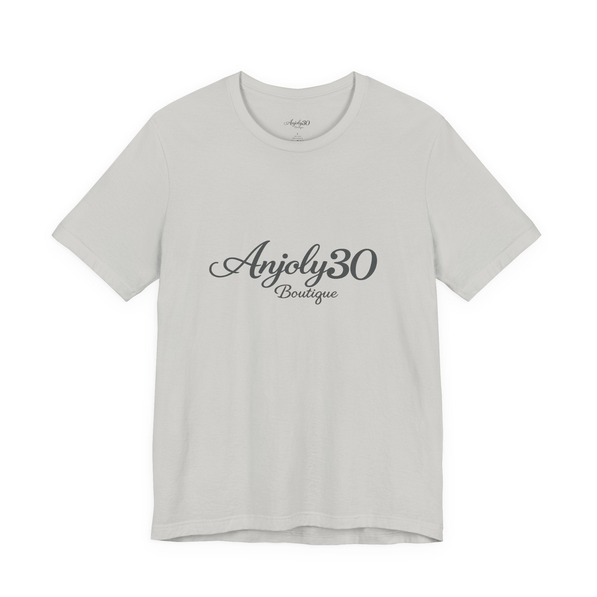 Anjoly30 Boutique Logo Tee – Elegant Script Short Sleeve T-Shirt