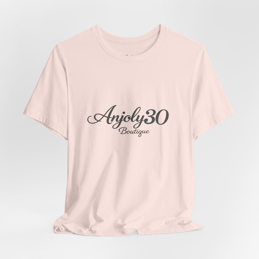 Anjoly30 Boutique Logo Tee – Elegant Script Short Sleeve T-Shirt