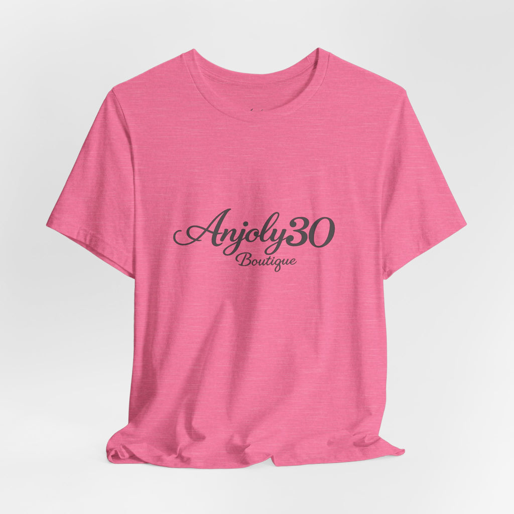 Anjoly30 Boutique Logo Tee – Elegant Script Short Sleeve T-Shirt