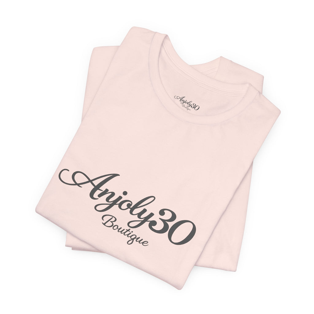 Anjoly30 Boutique Logo Tee – Elegant Script Short Sleeve T-Shirt