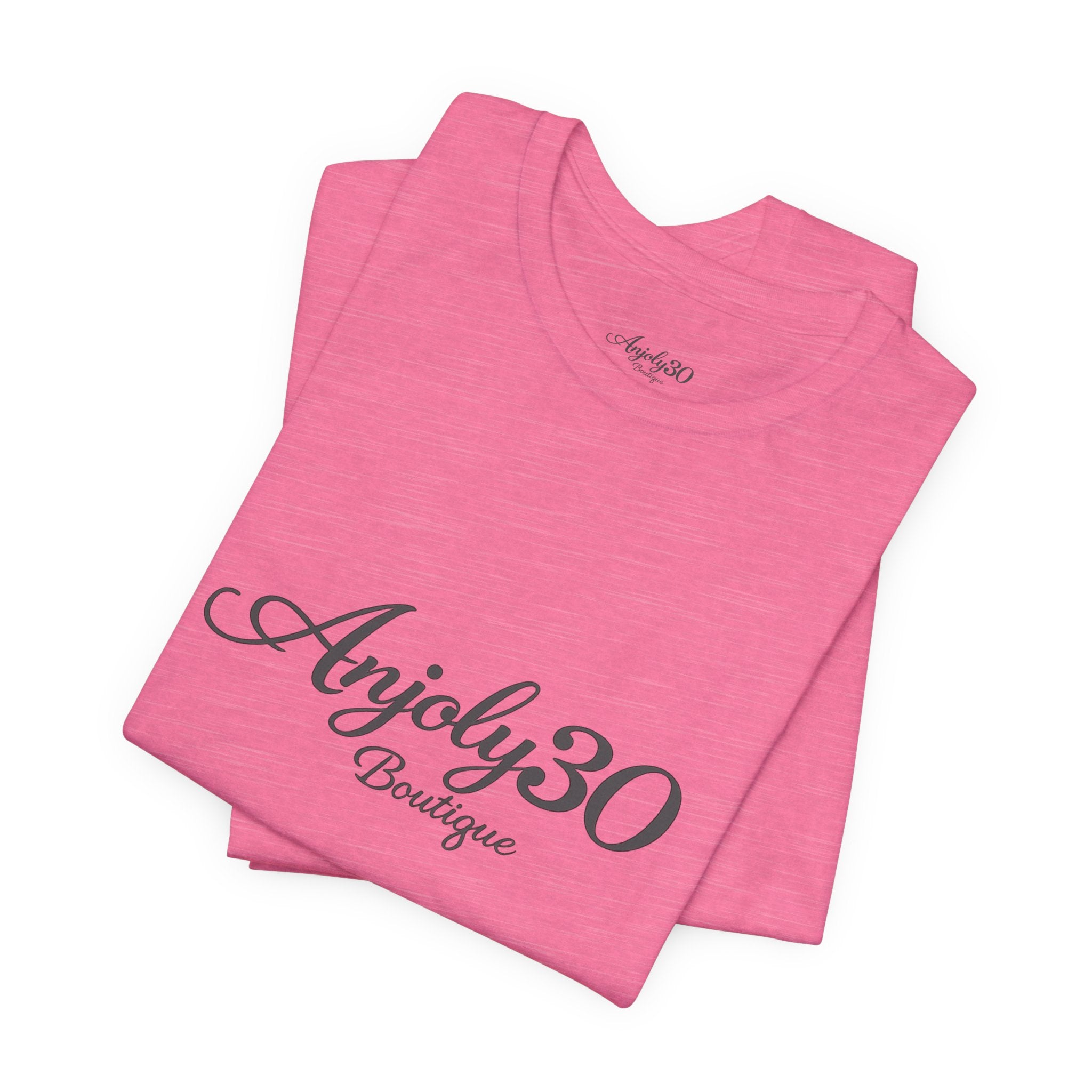 Anjoly30 Boutique Logo Tee – Elegant Script Short Sleeve T-Shirt