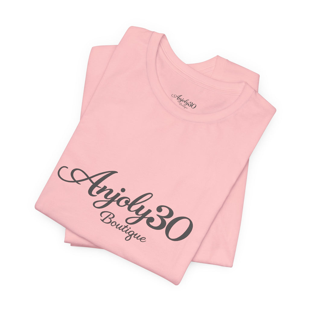 Anjoly30 Boutique Logo Tee – Elegant Script Short Sleeve T-Shirt