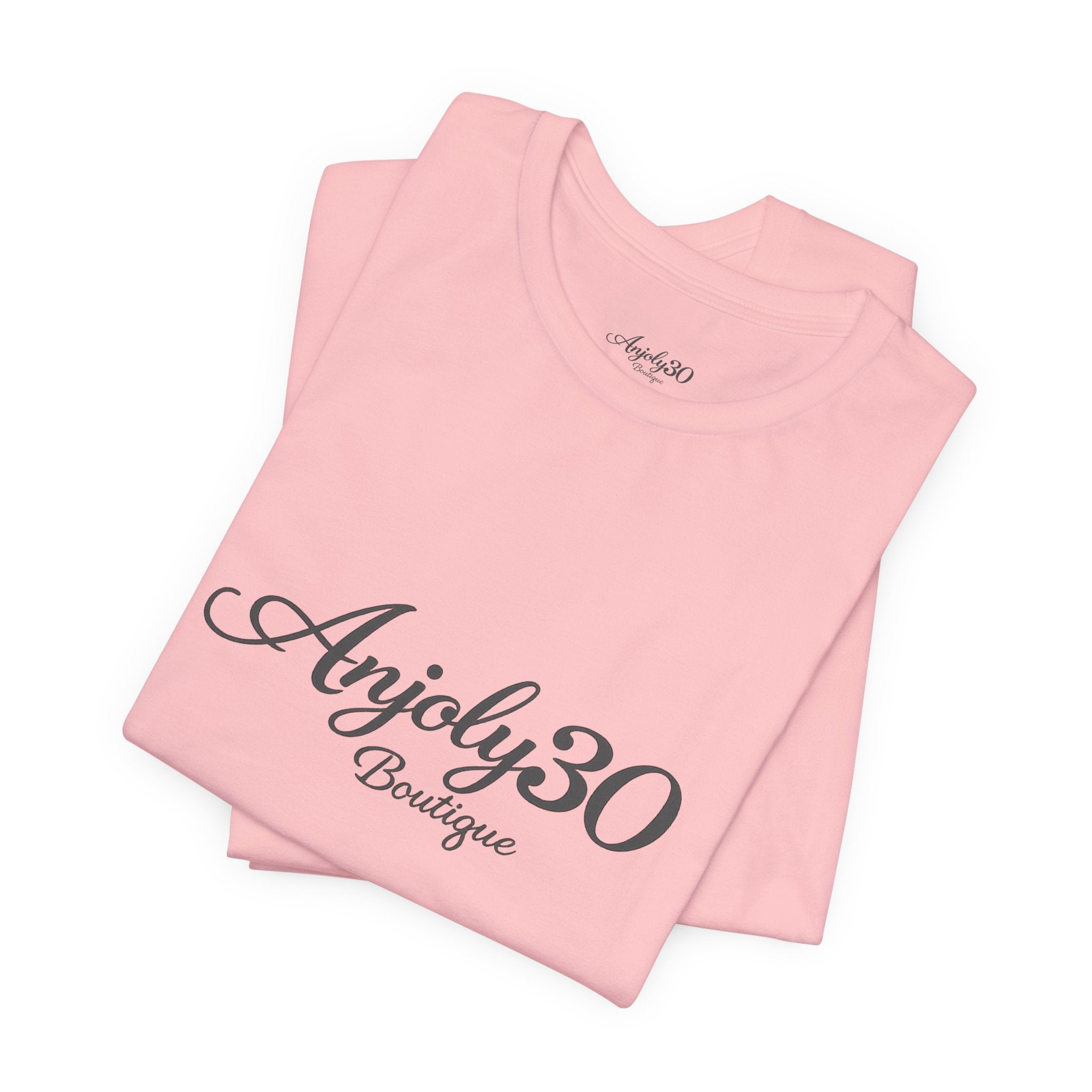 Anjoly30 Boutique Logo Tee – Elegant Script Short Sleeve T-Shirt