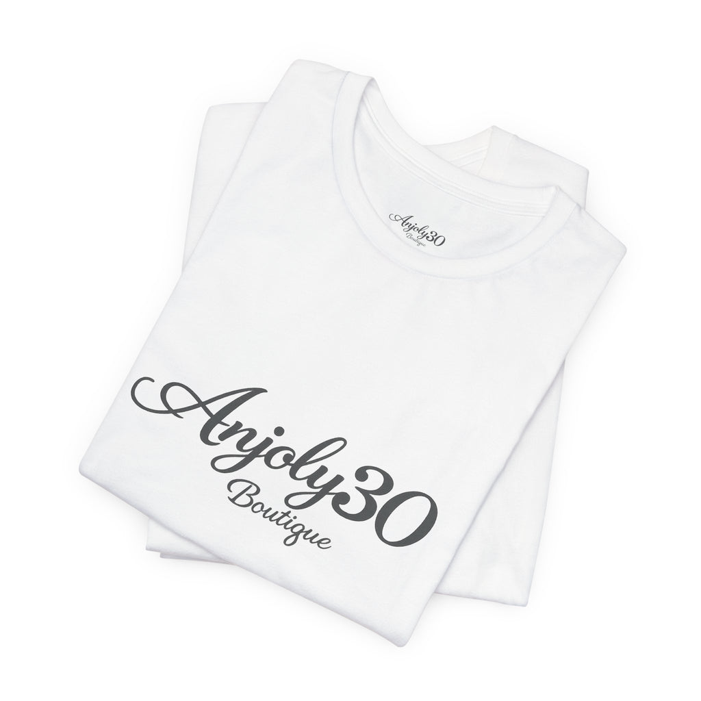 Anjoly30 Boutique Logo Tee – Elegant Script Short Sleeve T-Shirt