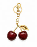 Cherry glitter keychain with gold leaf and swivel clasp