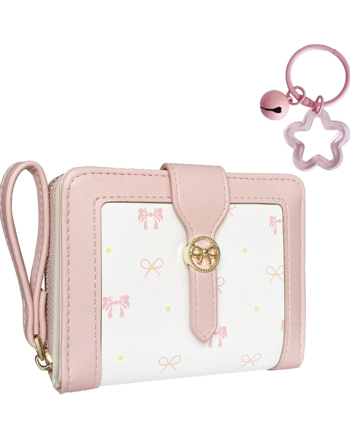 Bow Print Mini Wristlet Wallet with Keychain – Pink