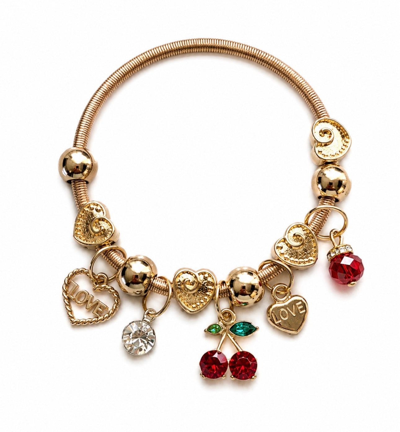 Gold Love & Cherry Charm Bracelet