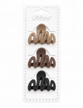 Princess Hair Claw Clips 3-Pack Tan Brown Black