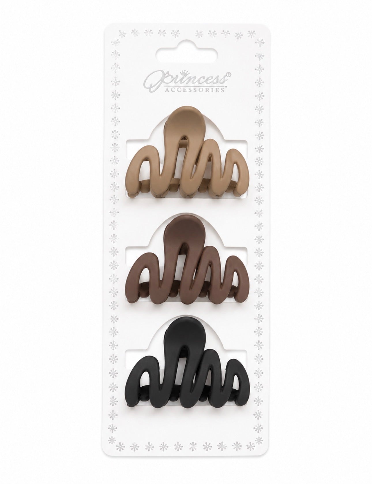 Princess Hair Claw Clips 3-Pack Tan Brown Black