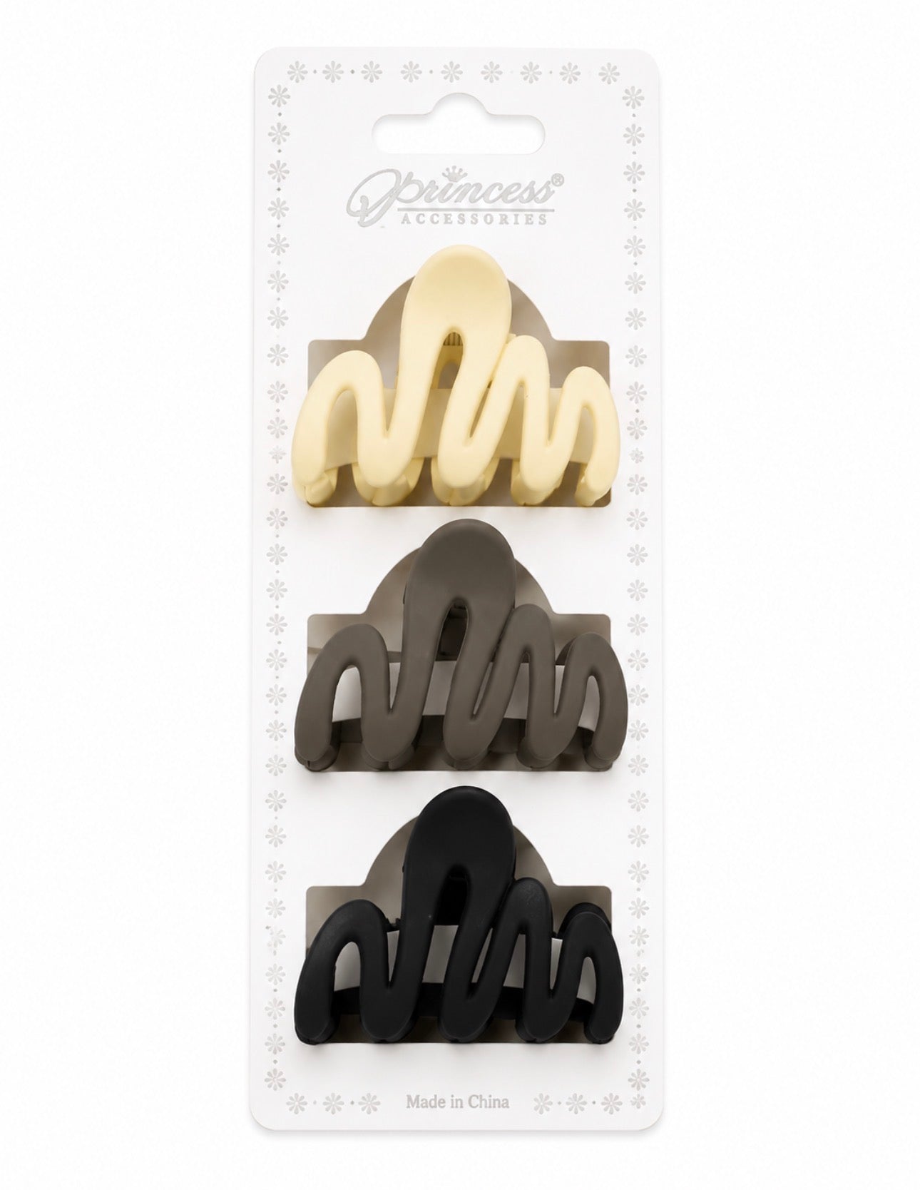 Princess Hair Claw Clips 3-Pack - Ivory, Brown & Black
