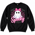 Spooky ghost sweatshirt with pink bow on black crewneck