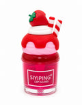 Siyiping Strawberry and Candy Cane Mini Lip Gloss with red drizzle cap and deep red bottle