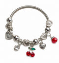 Silver love and cherry charm bracelet with crystal heart charms and red gemstone