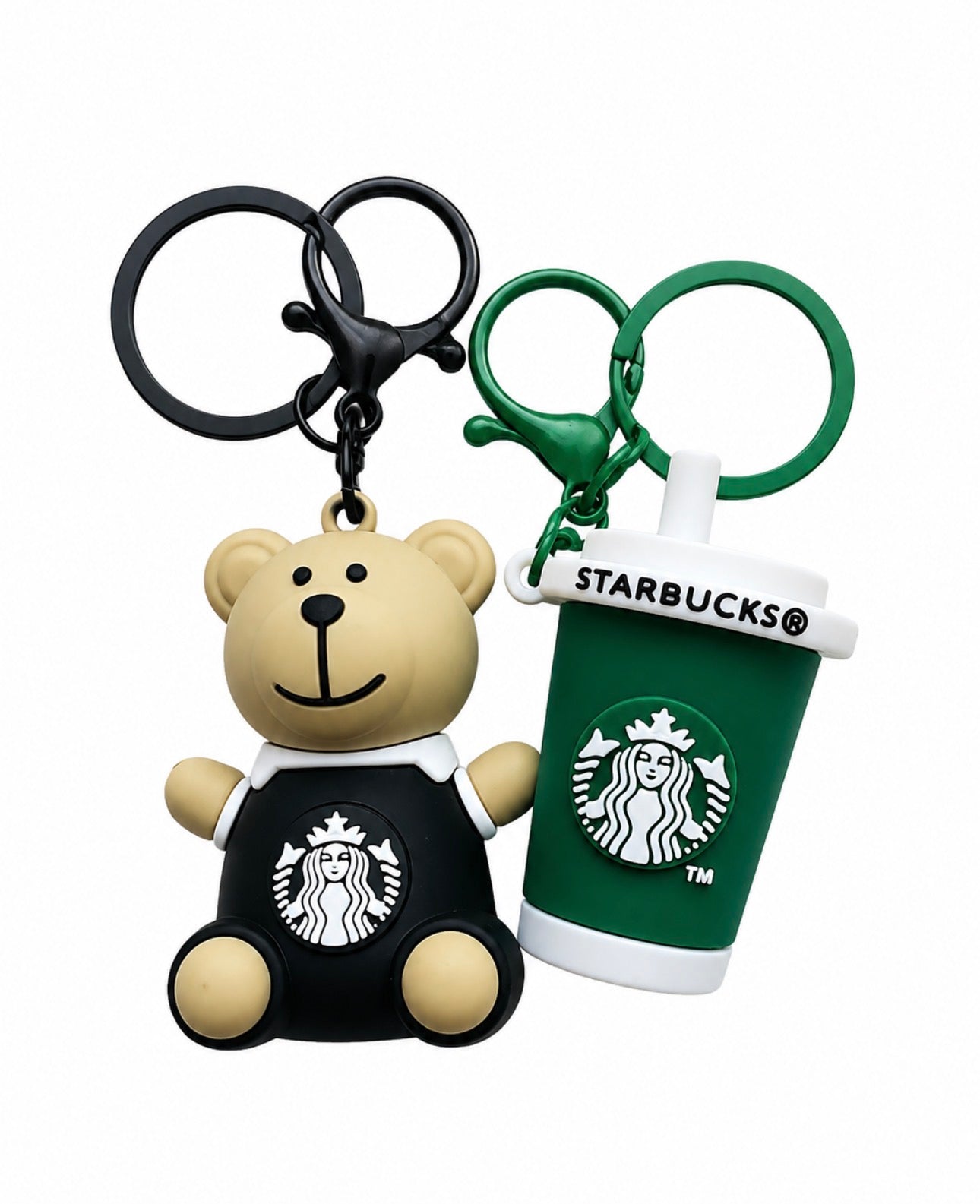 Starbucks Bear and Cup 2-piece rubber keychain set in black and green