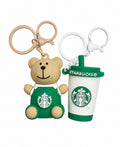 Starbucks Bear and Cup 2-piece rubber keychain set in green and white