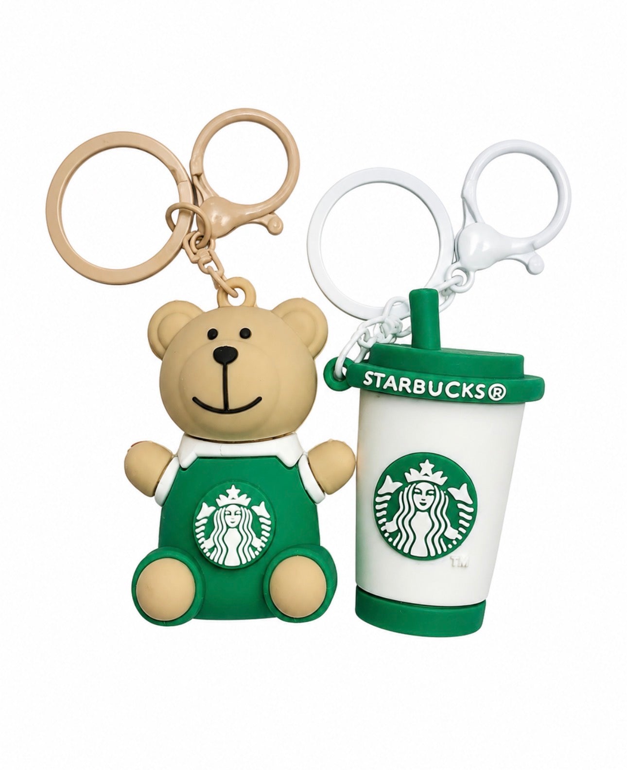 Starbucks Bear and Cup 2-piece rubber keychain set in green and white