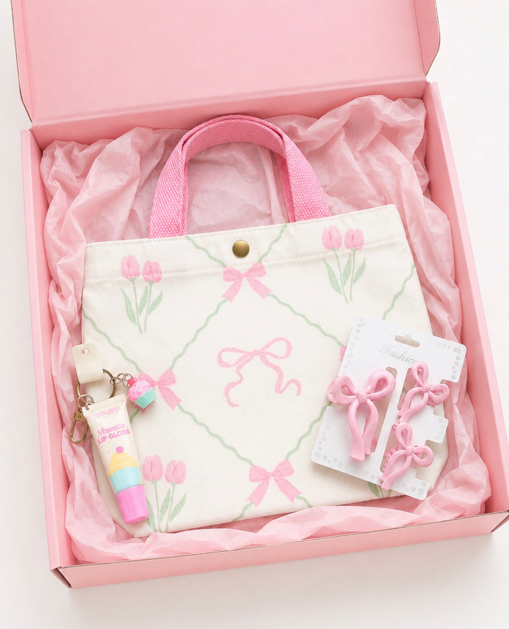 Little Diva Mini Tote Gift Set beautifully presented in a pink gift box with tissue paper
